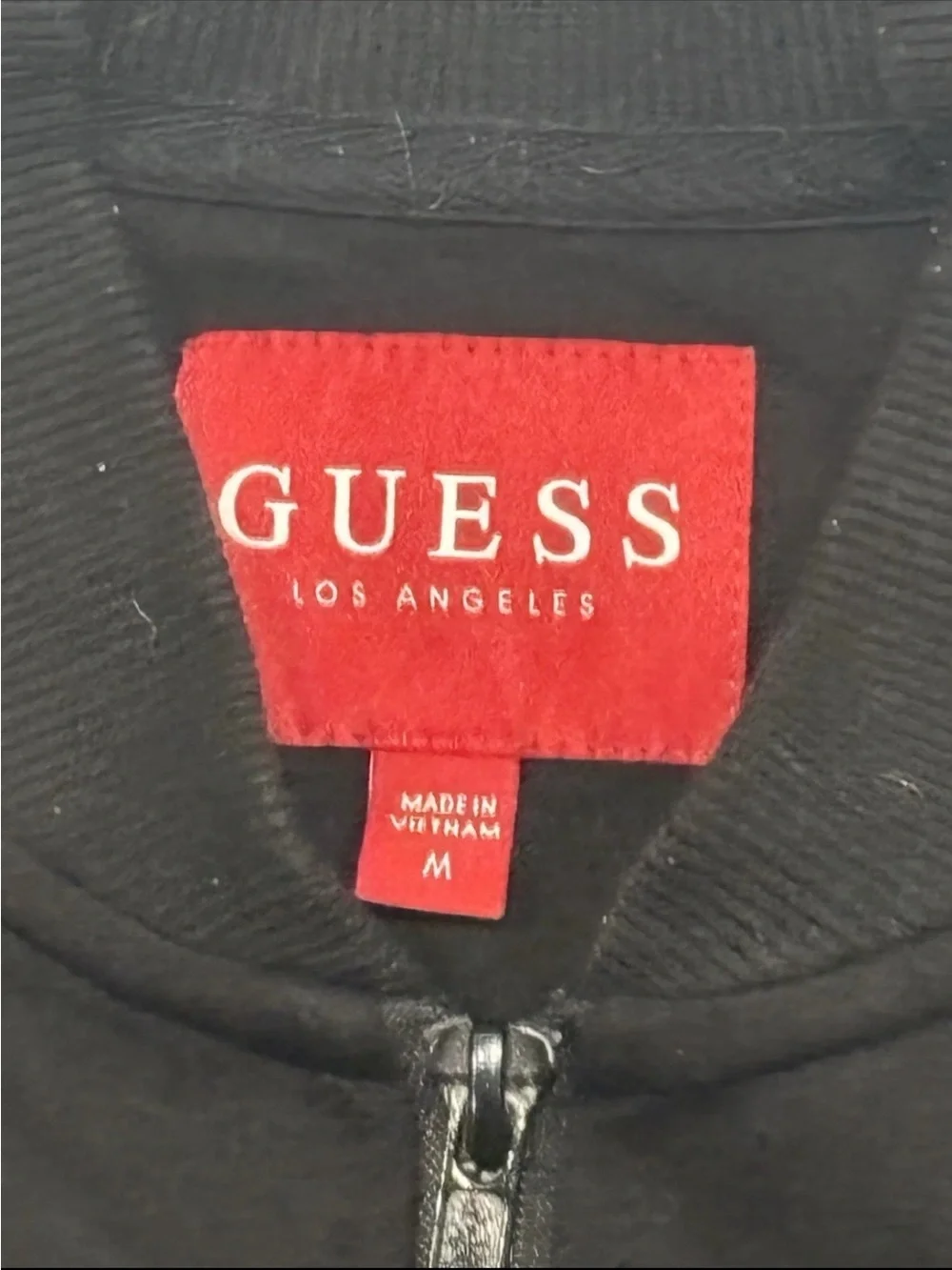 Guess Los Angeles Y2K Track Jacket Mens M Black Full Zip Gold Logo Sleeve Tape